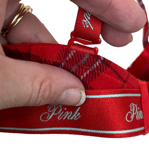 Victorias Secret Pink Wear Everywear Push Up Bra 36C Red Plaid Logo Holiday Wire - Picture 5 of 8